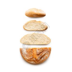 圆形烤谷物面包切片隔离在白色背景顶部视图圆形烤谷物面包自制早餐复